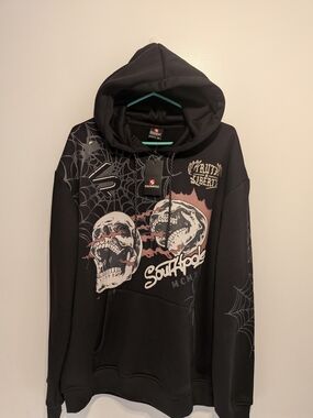 South Pole Black Hoodie with Skull & Spiderweb Graphics
